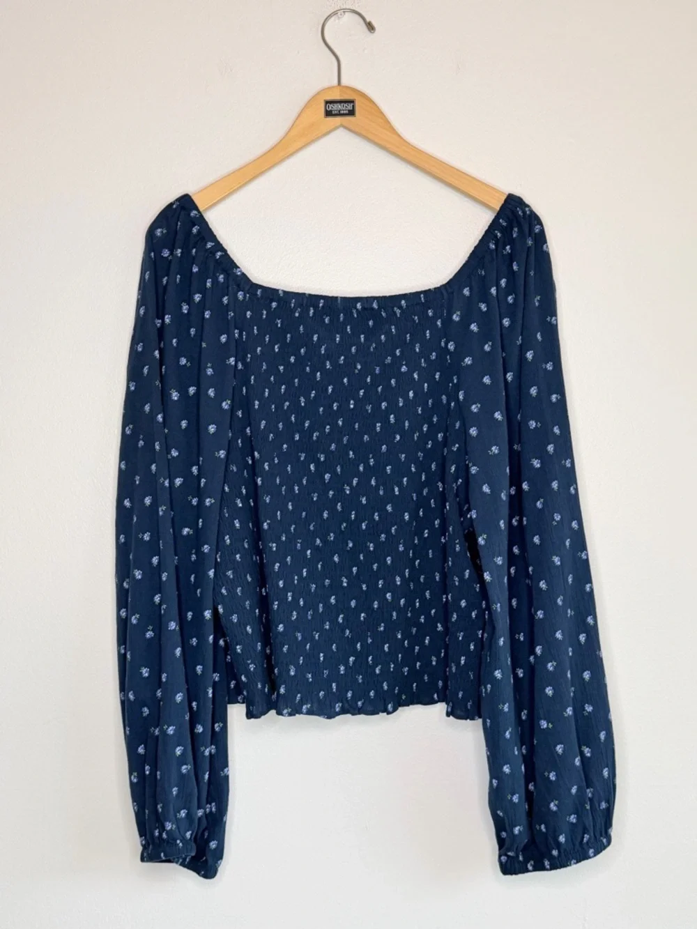 NEW Madewell Lucille Smocked Balloon Sleeve Top in Indigo Ditsy Floral Print